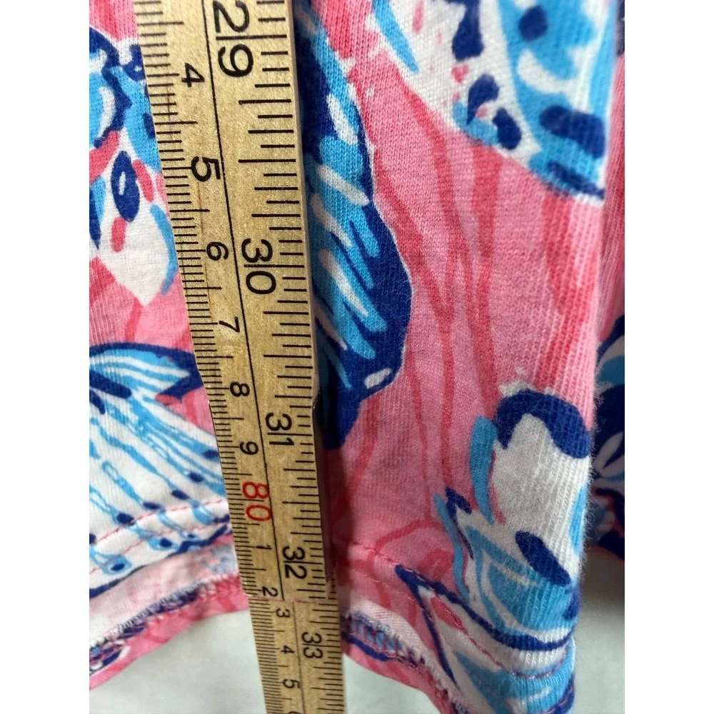 Caribbean Joe Womens Pink Blue Floral Seashell Sharkbite Hem 3/4 Sleeve dress  S
